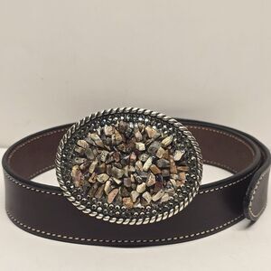 Vintage COBLENTZ Brown Leather Western Belt Stones Rhinestones Buckle Cowgirl